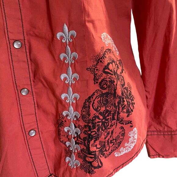 Style & Co Women Button Up Tab Sleeve Shirt Red Black Long Sleeve sz 10 - Picture 3 of 11